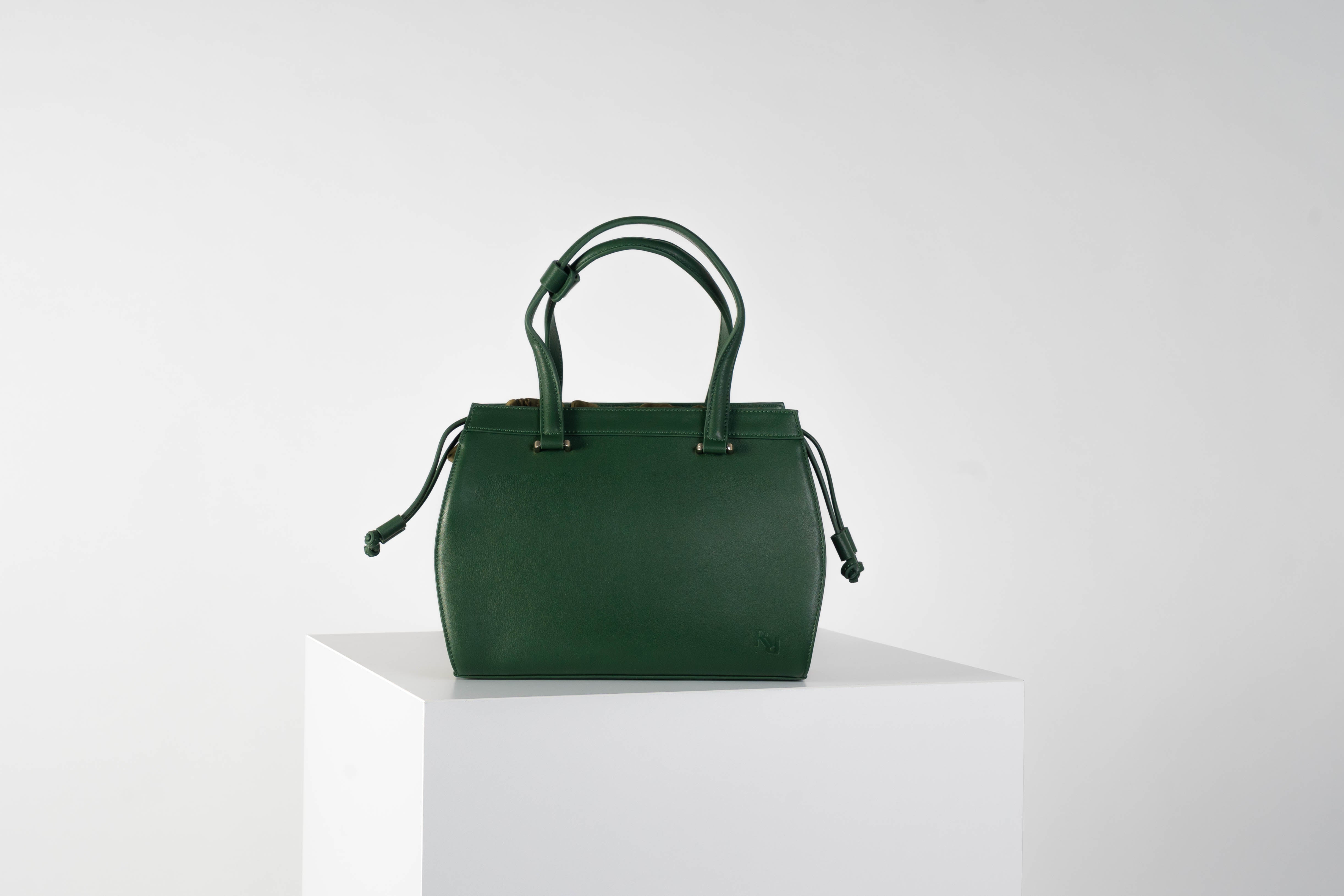 Supple Leather Gusset Bag In Emerald With Olive Gusset