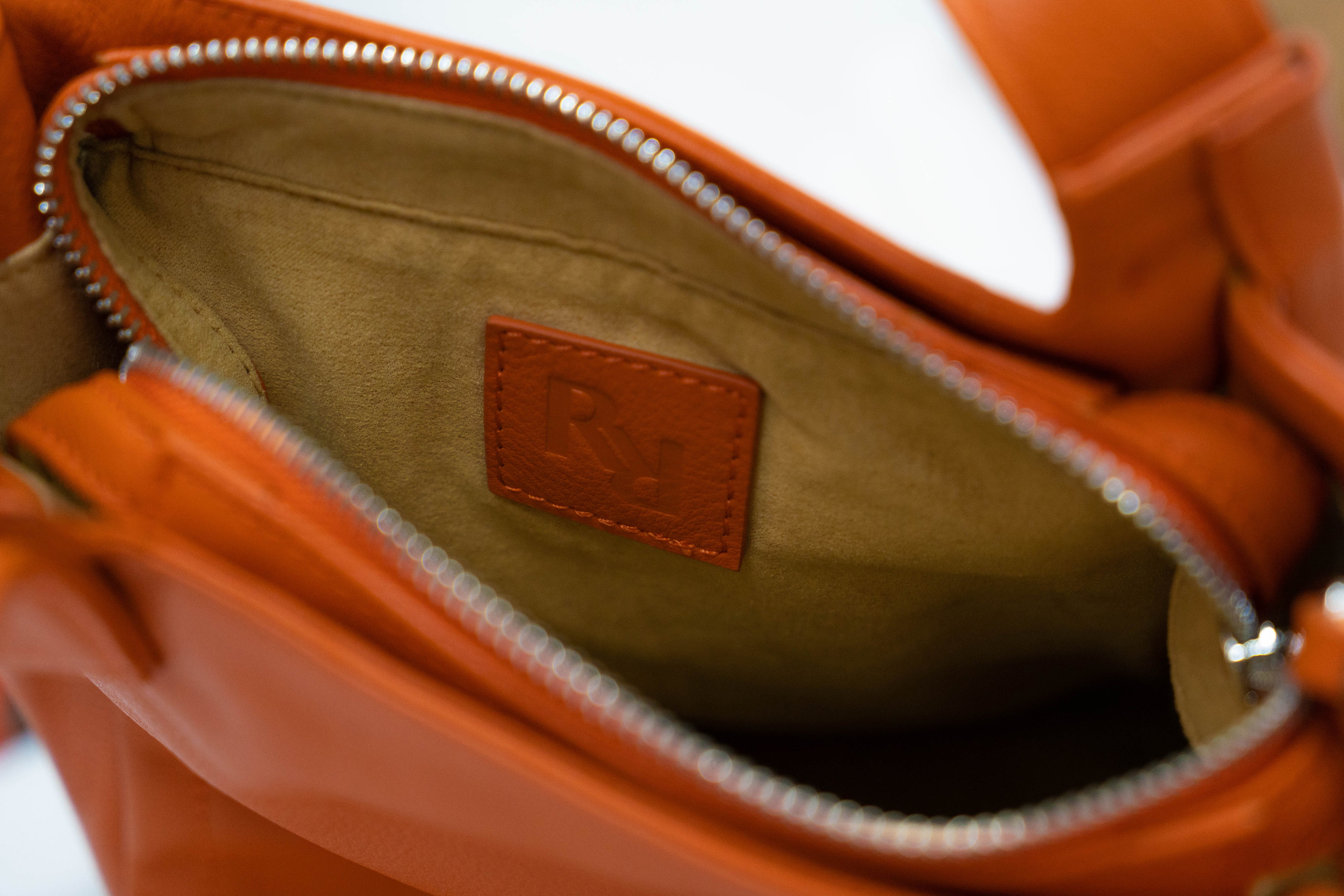 Mini tote orange leather bag and crossbody